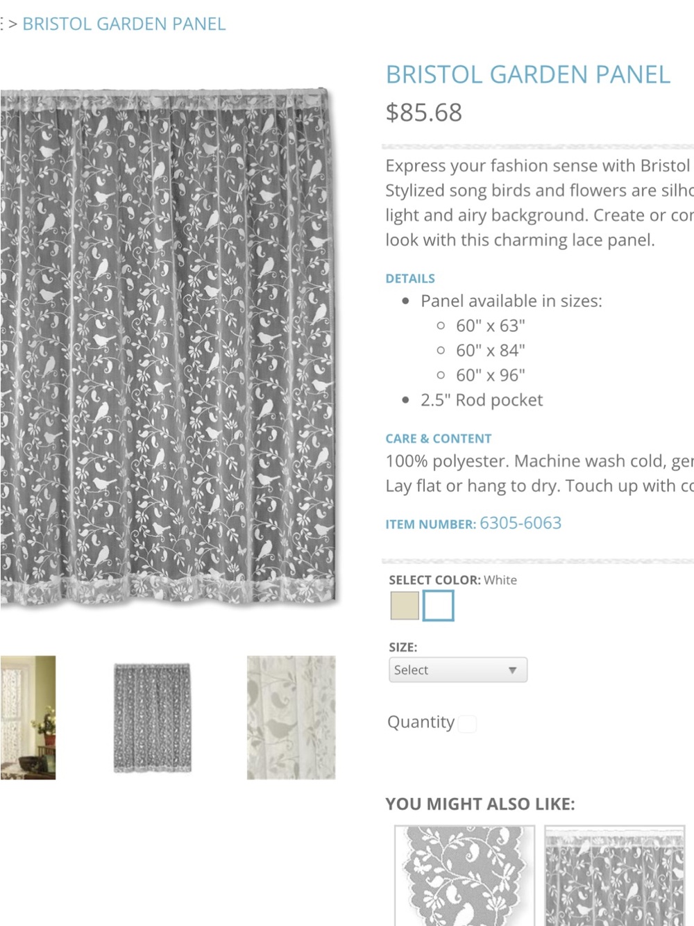 HERITAGE LACE-Bristol Garden Panel Lace Curtain - White 60”x84”